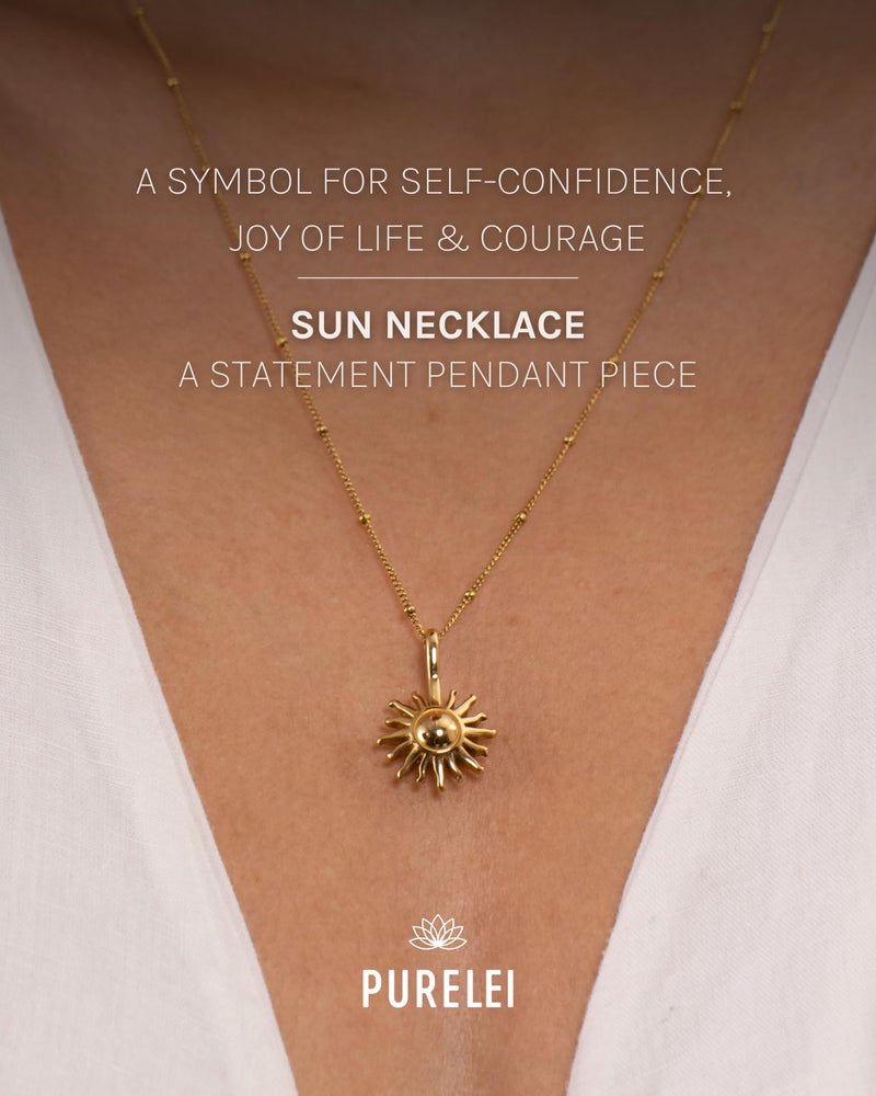 PureleiÂ® Sun Necklace: Waterproof & Adjustable, Chain with sun pendant, 20 to 22 inch adjustable length, 18K Gold plated stainless steel - Image 2